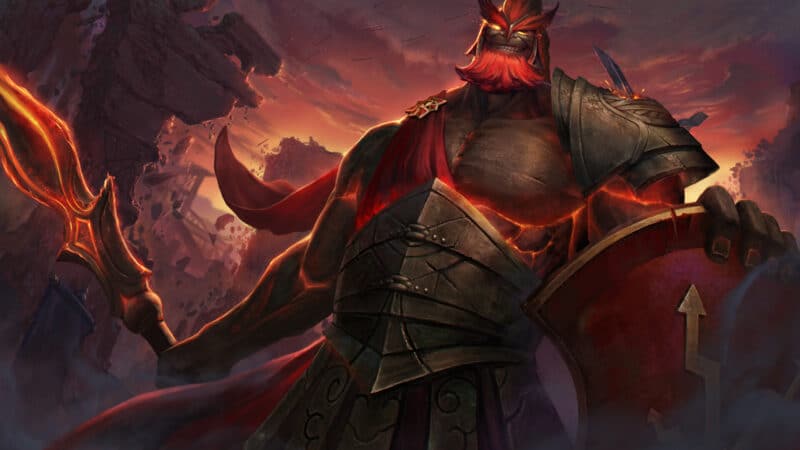 The Dota 2 Hero Mars holding his spear and shiled