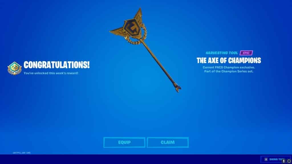 Fortnite: FNCS Champions Receive Exclusive In-Game Pickaxe