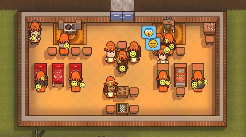A screen grab from Honey, I joined a Cult, showing cultists enjoying activities like meditation and worship